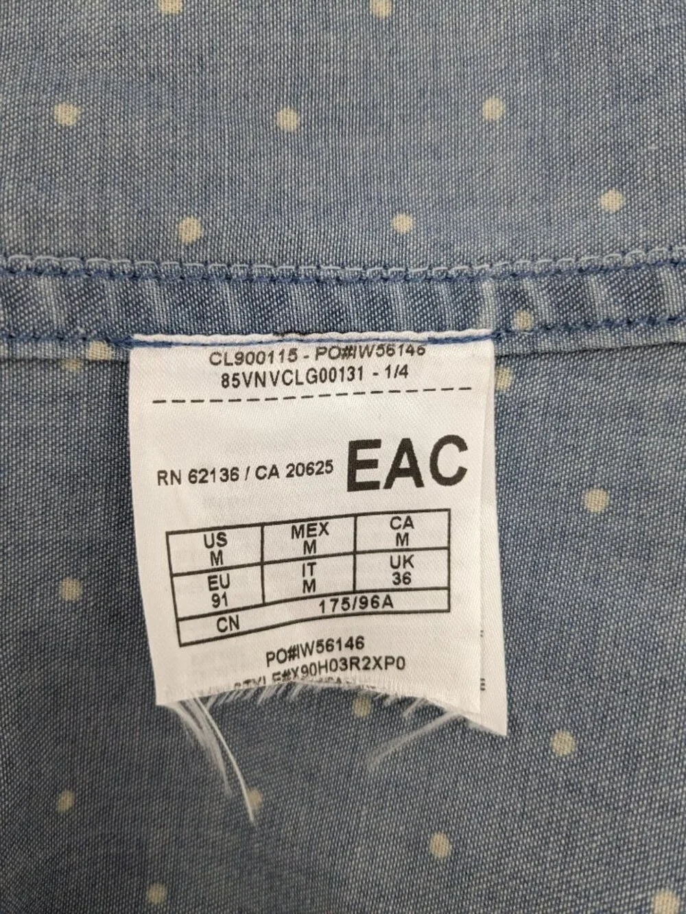 Guess Los Angeles Chambray Polka Dot Shirt Button Up Short Sleeve Coastal Medium